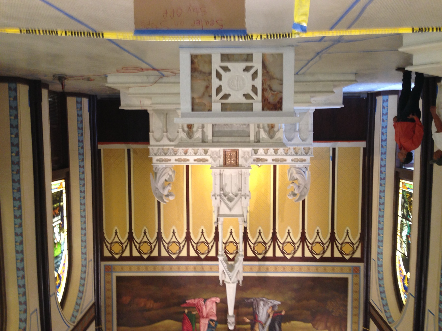 Ornate stone altar screen fabricated by Cangelosi Company