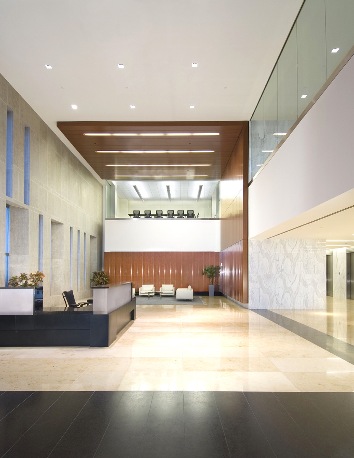 Office building lobby stonework fabricated by Cangelosi Company